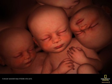 identical triplets in the womb